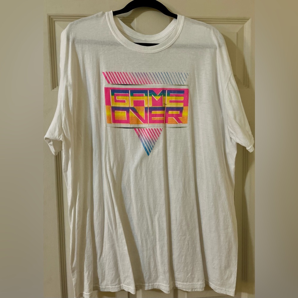 3/$15 EUC WHITE GAME OVER GRAPHIC TEE NOSTALGIA GAMER CASUAL